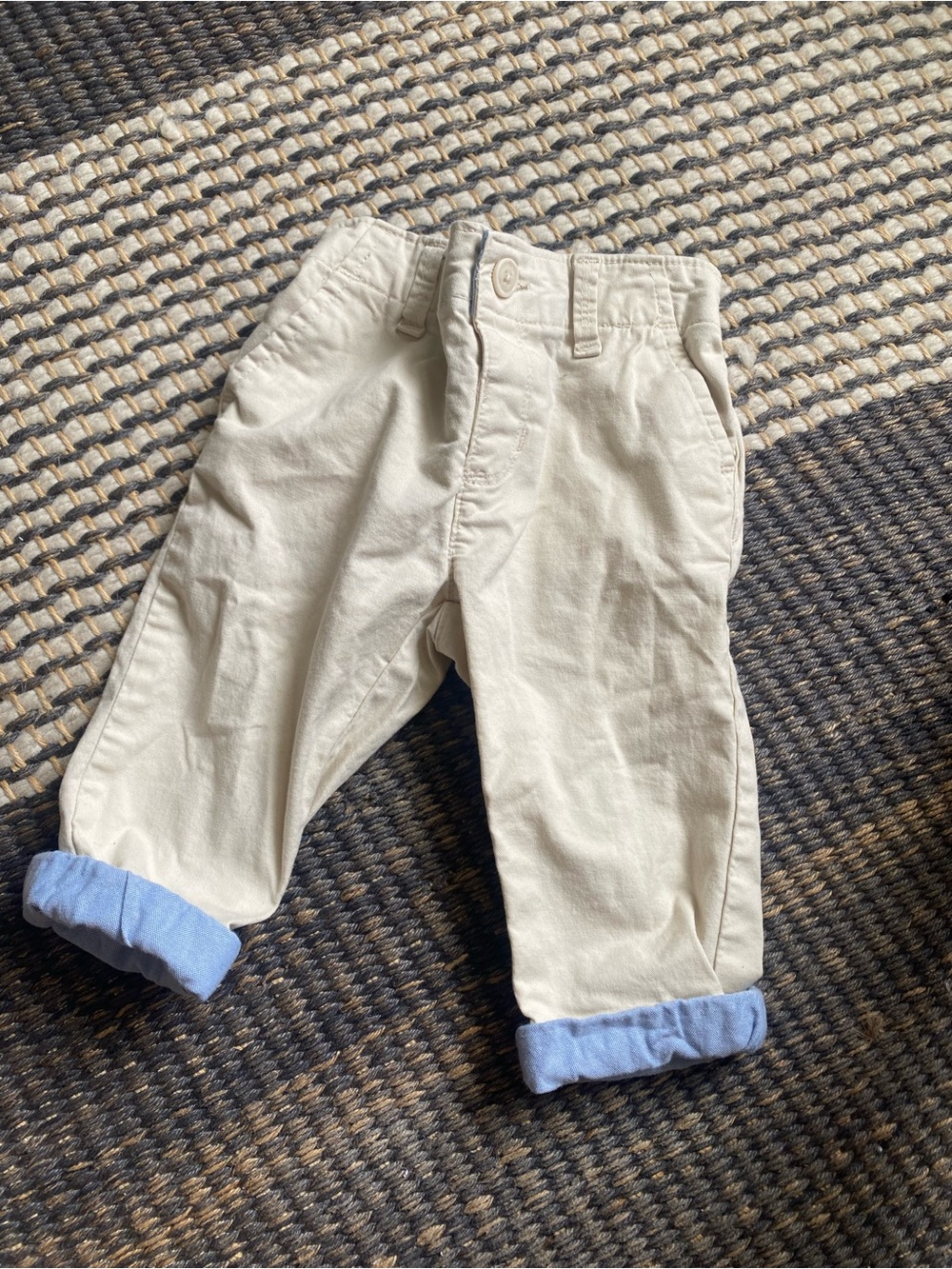 Baby Gap Cream Chino Pants with Light Blue Cuff, 6-12 M